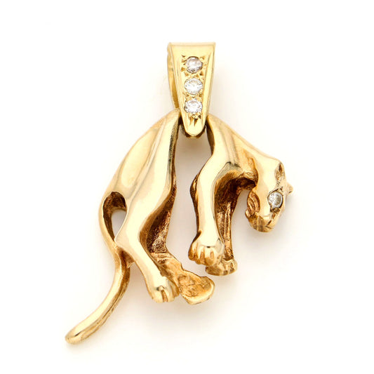 Diamond 14 Carat Gold "Hanging Panther" Pendant