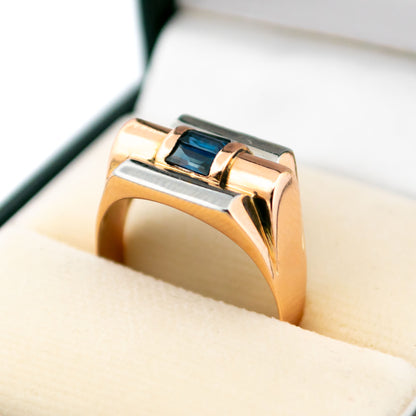 Sapphire 18 Carat Gold Two Tone Tank Ring