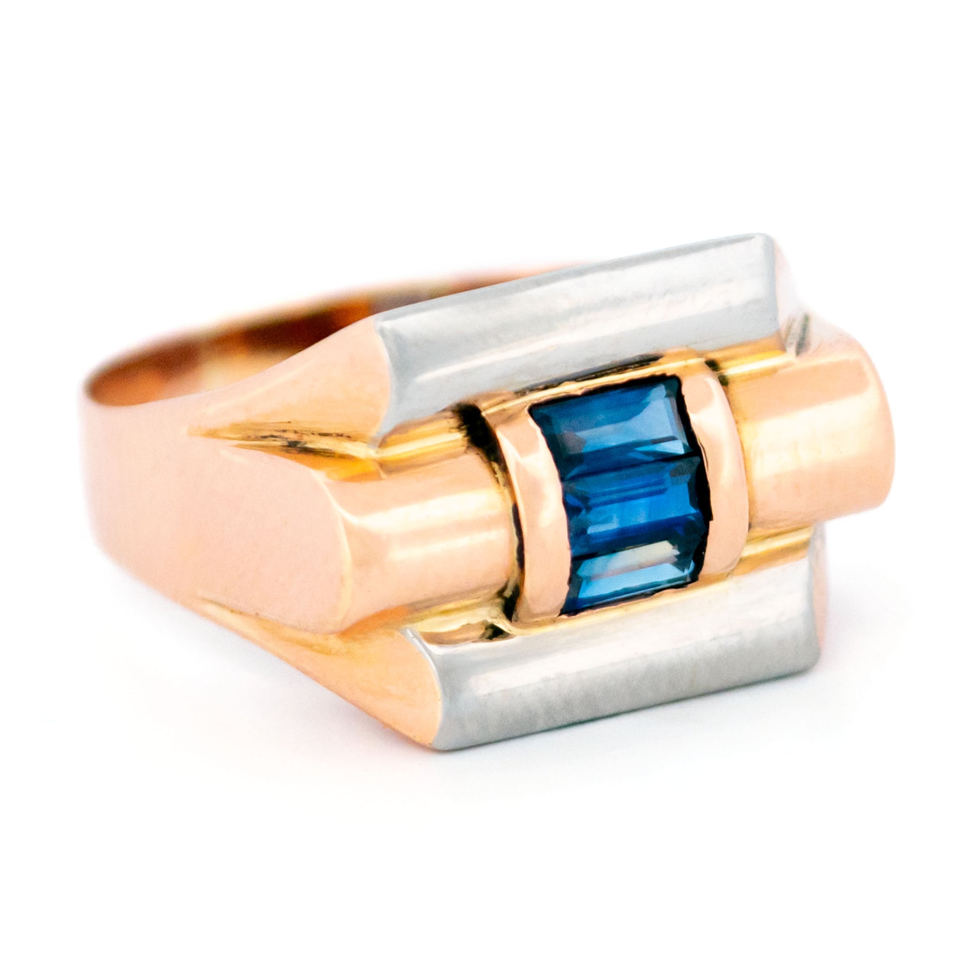 Sapphire 18 Carat Gold Two Tone Tank Ring