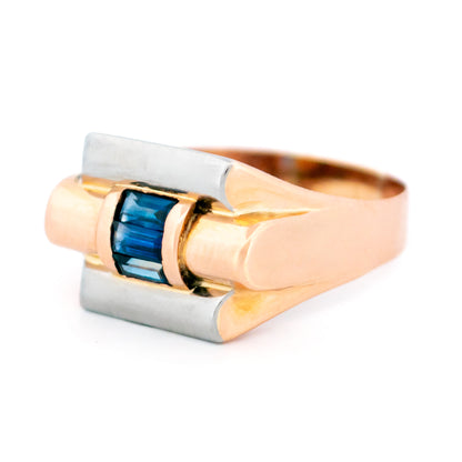 Sapphire 18 Carat Gold Two Tone Tank Ring