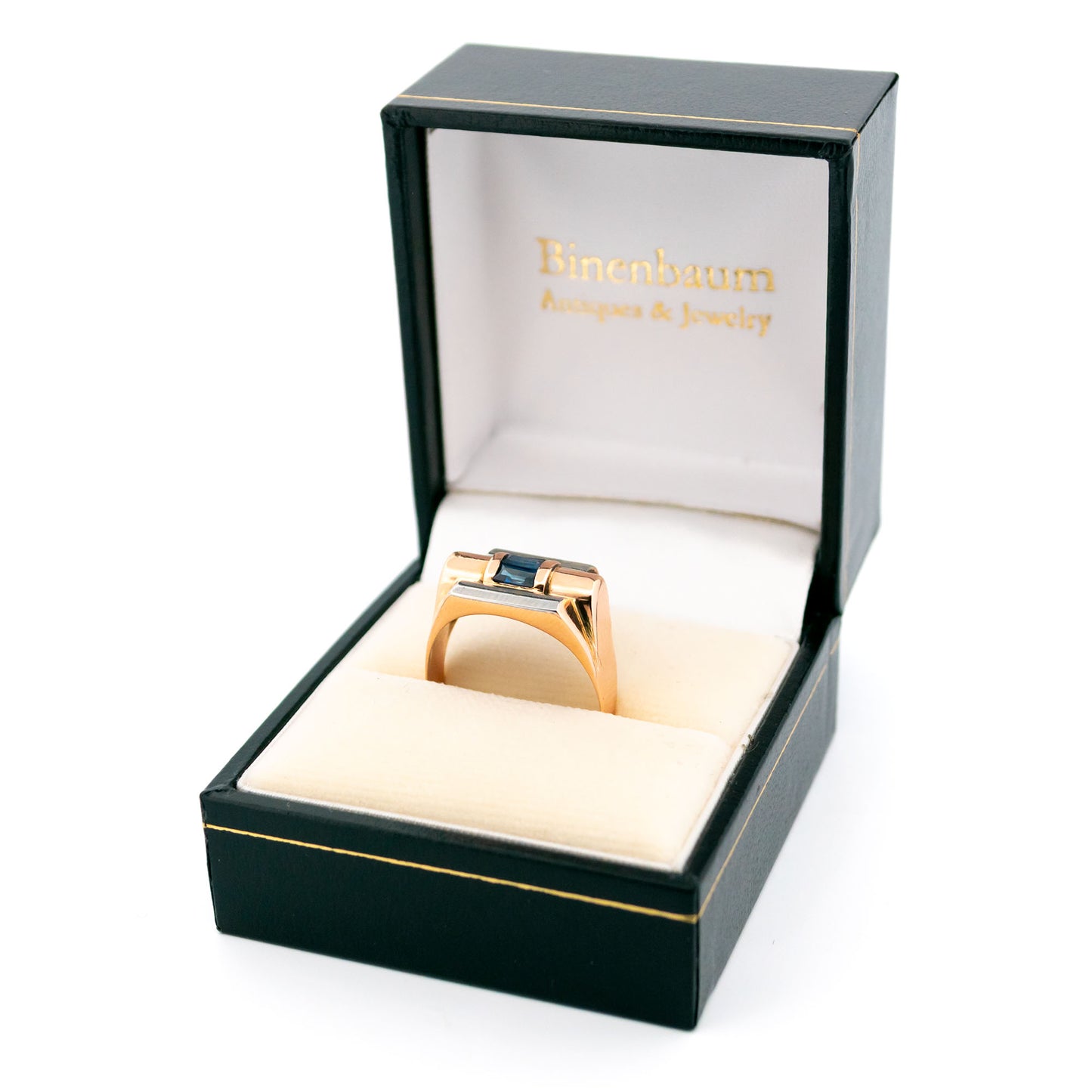 Sapphire 18 Carat Gold Two Tone Tank Ring