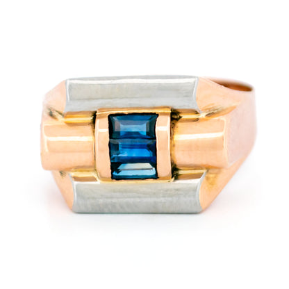 Sapphire 18 Carat Gold Two Tone Tank Ring