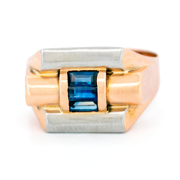 Sapphire 18 Carat Gold Two Tone Tank Ring