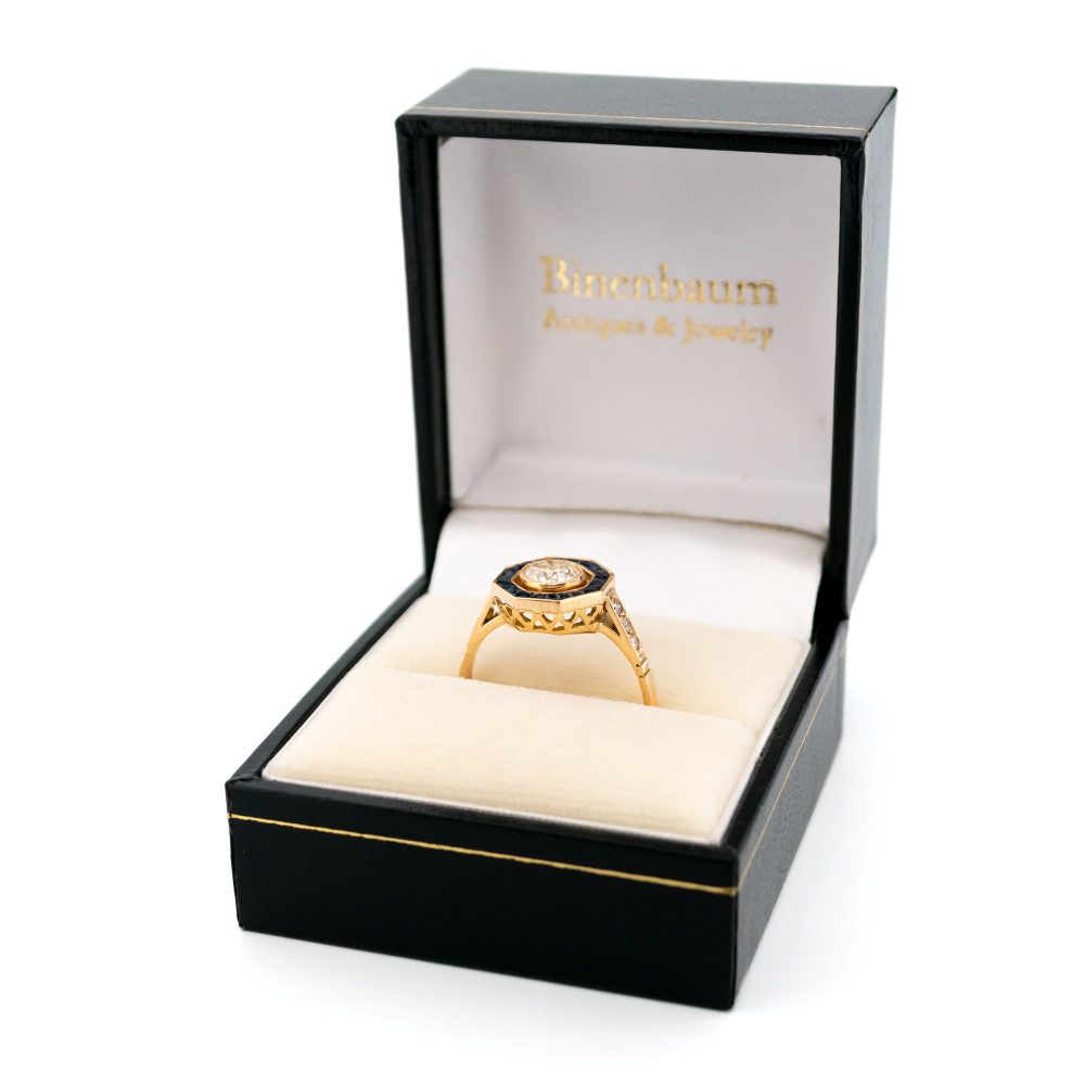 Vintage Diamond And Sapphire Octagon-Shape Ring In 18 Carat Yellow Gold
