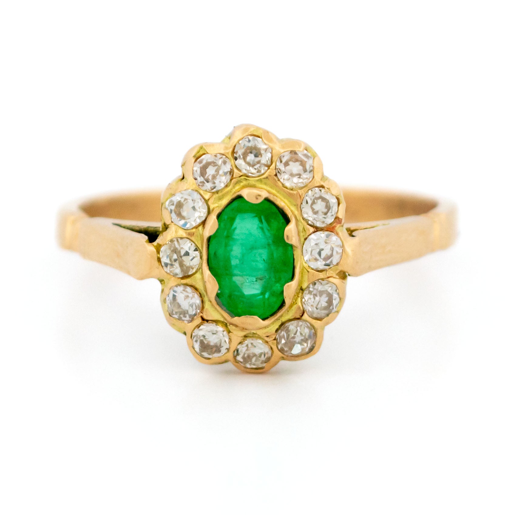 Diamond Emerald 14 Carat Yellow Gold Cluster Ring