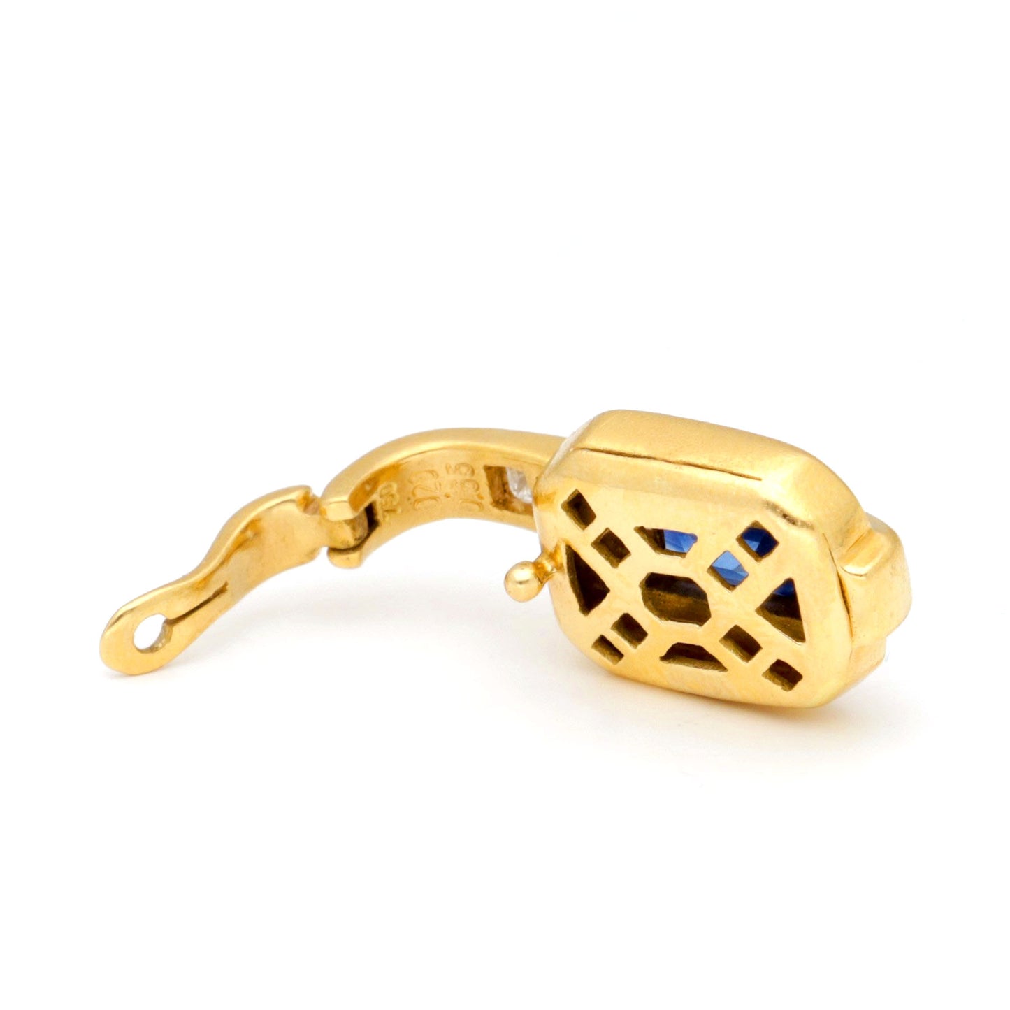 A yellow gold pendant with an open hinged halter, against a white background