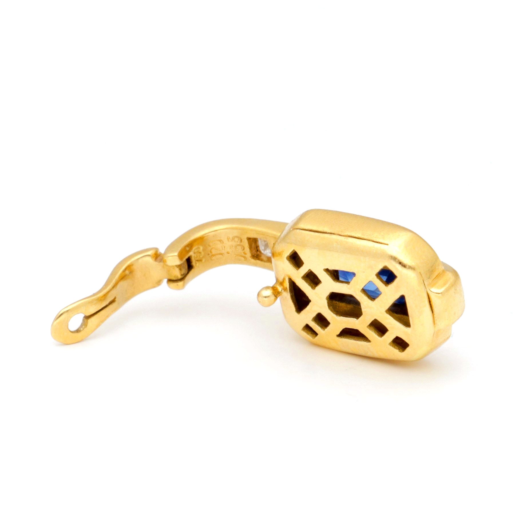 A yellow gold pendant with an open hinged halter, against a white background