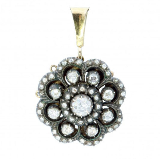 Antique Rose Cut Diamond Floral Cluster Pendant