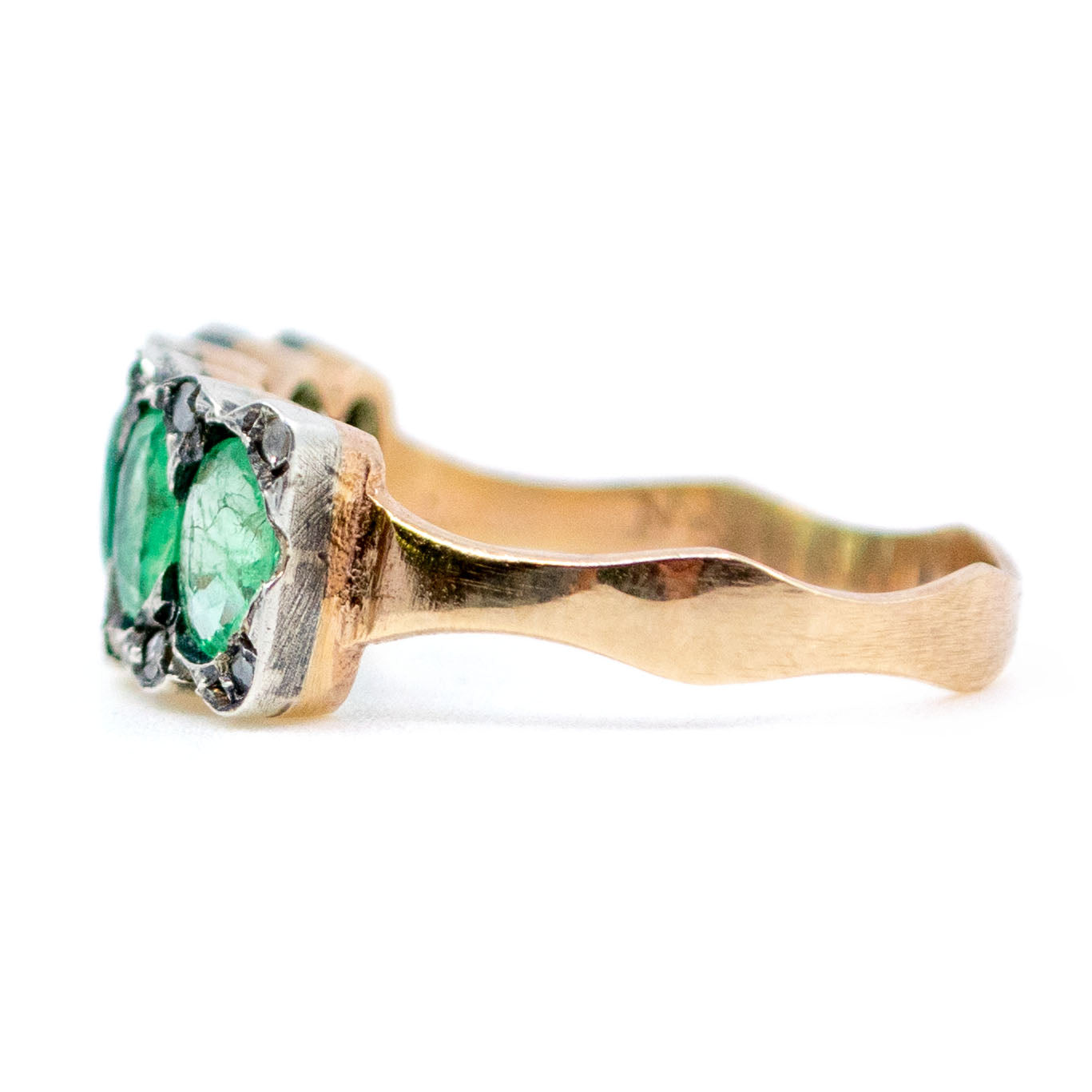 Diamond Emerald Silver 9 Carat Gold Row Ring