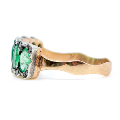 Diamond Emerald Silver 9 Carat Gold Row Ring