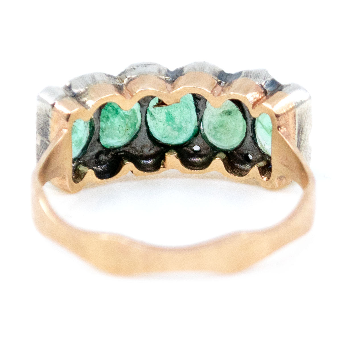 Diamond Emerald Silver 9 Carat Gold Row Ring
