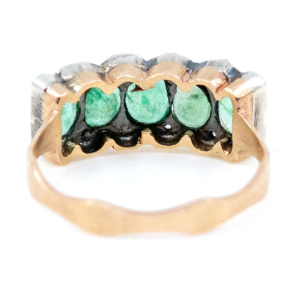 Diamond Emerald Silver 9 Carat Gold Row Ring