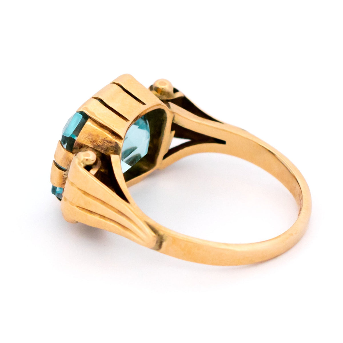 Vintage 14 Carat Yellow Gold Blue Topaz Tank Ring, 7.00 Carats