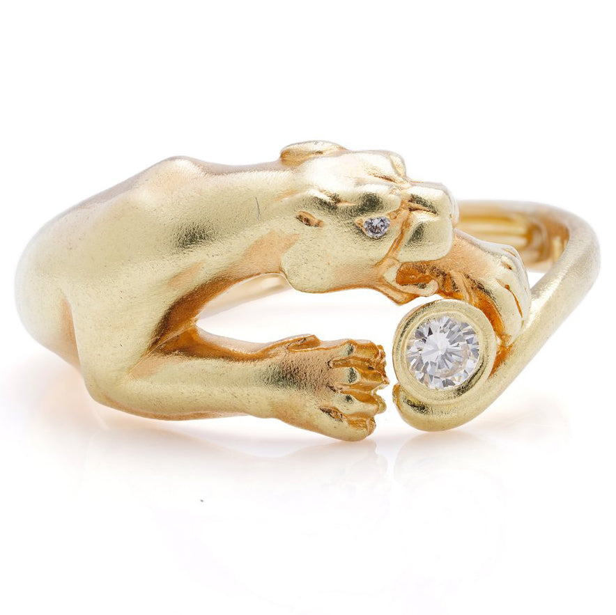Carrera y Carrera 18ct Yellow Gold Panther Ring with Diamond