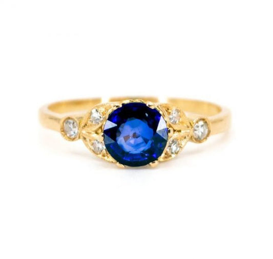 Vintage Sapphire, Diamond and Gold Ring, 1.15 carat total