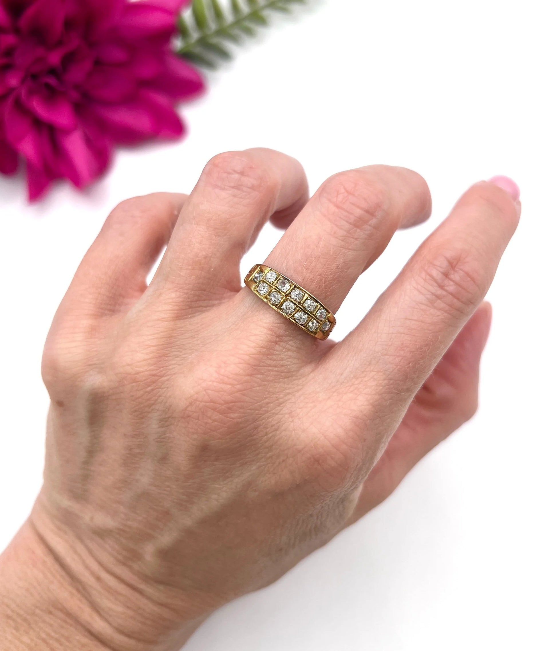 Antique 18ct Gold, Victorian Diamond Two Row Ring