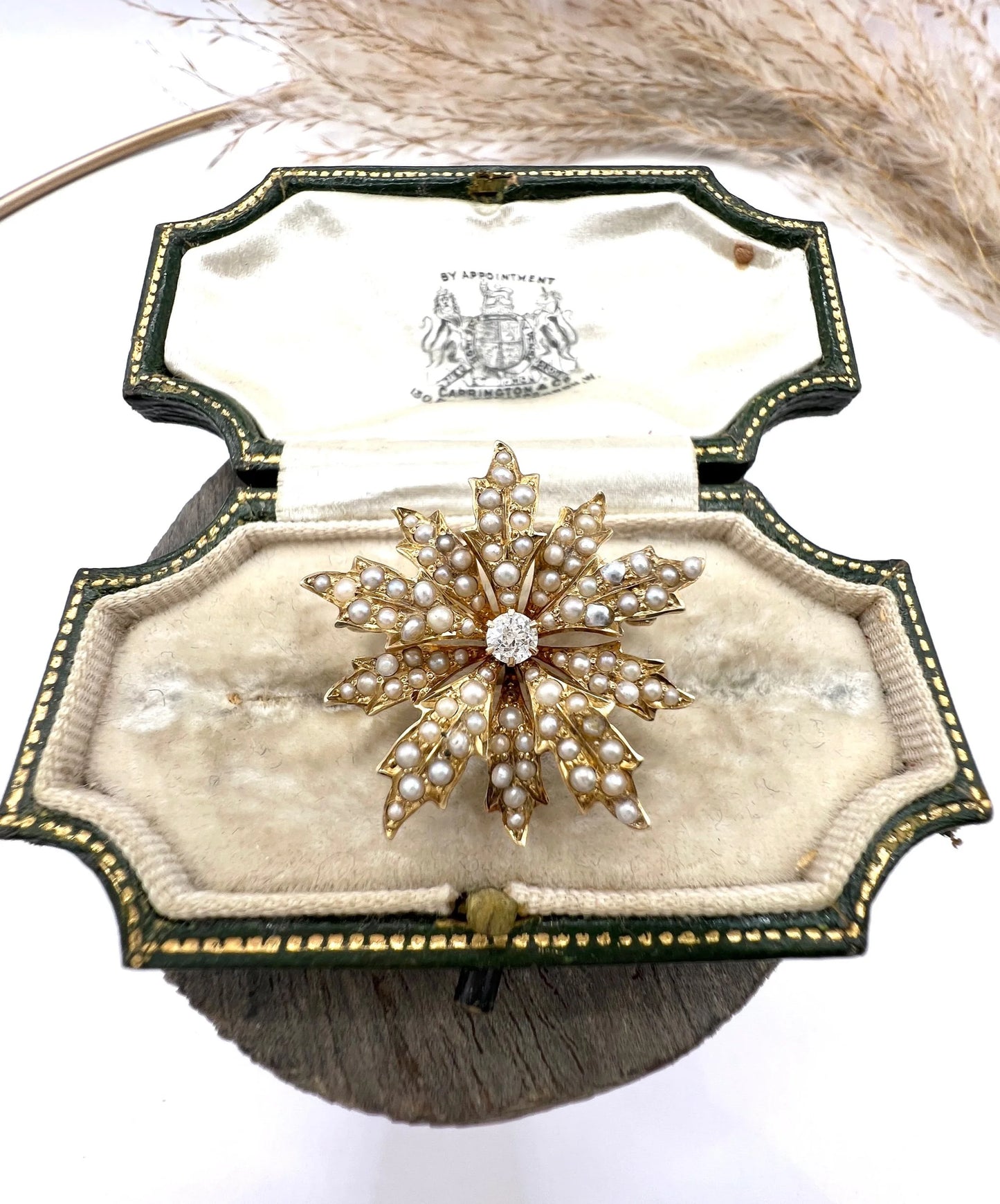 Antique 15 ct Gold, Edwardian Natural Seed Pearl And Diamond Flower Pendant/Brooch