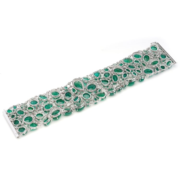 Fine Cabochon Emerald and Diamond Bracelet, 135 carats