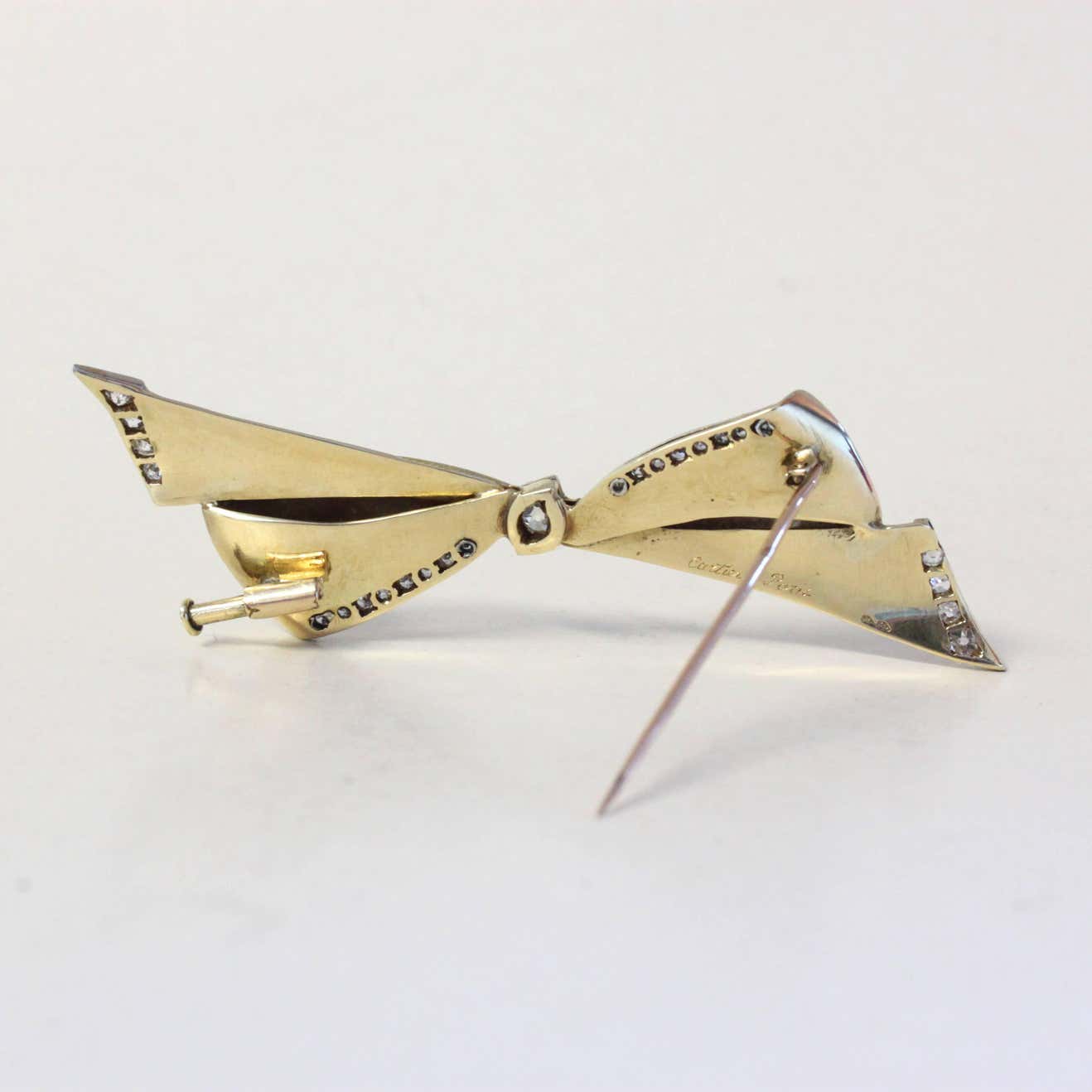 Vintage Cartier Diamond and Gold Bow Brooch, Circa 1940s