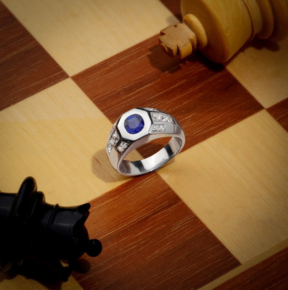 Vintage 0.50ct Sapphire and Diamond Gents Engagement Ring