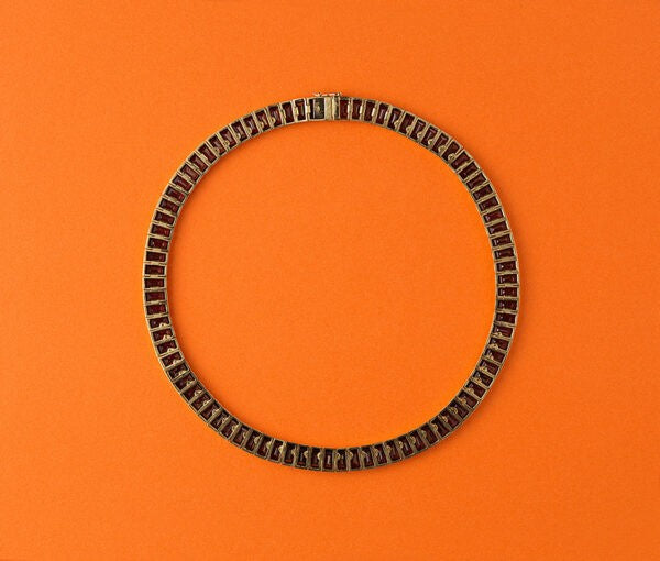 Vintage French Baguette Garnet Collar Necklace by Poiray, Circa 1985