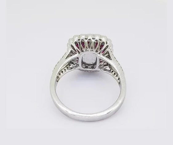 Oval Cut Diamond and Ruby Cluster Ring, in 18ct white gold
