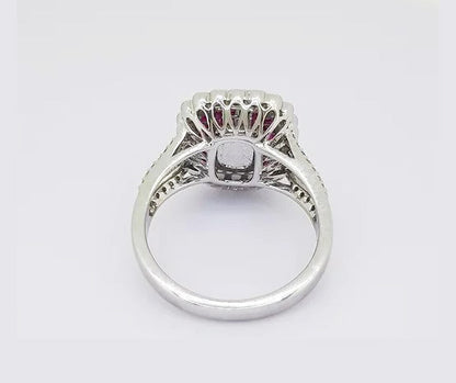 Oval Cut Diamond and Ruby Cluster Ring, in 18ct white gold