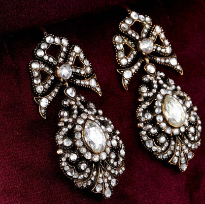 Georgian Antique Style Rose Cut Diamond Pendeloque Earrings, 11.60 carats