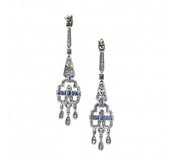 Vintage 1980's Diamond, Sapphire and Platinum Chandelier Drop Earrings