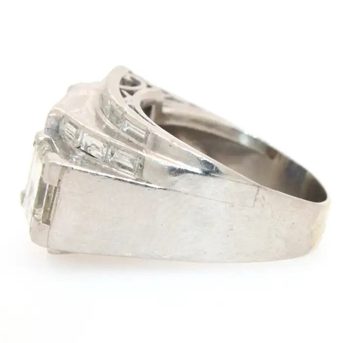 Art Deco Square Cut Sapphire and Diamond Ring in Platinum