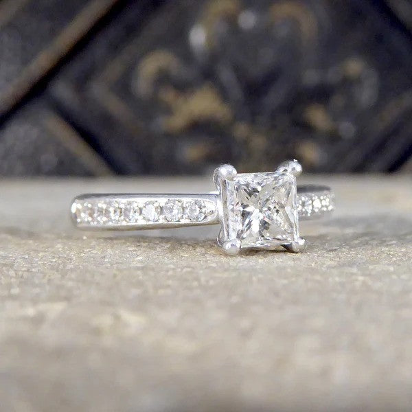 0.51ct Princess Cut Diamond Solitaire Engagement Ring with Brilliant Cut Diamond Shoulders in Platinum