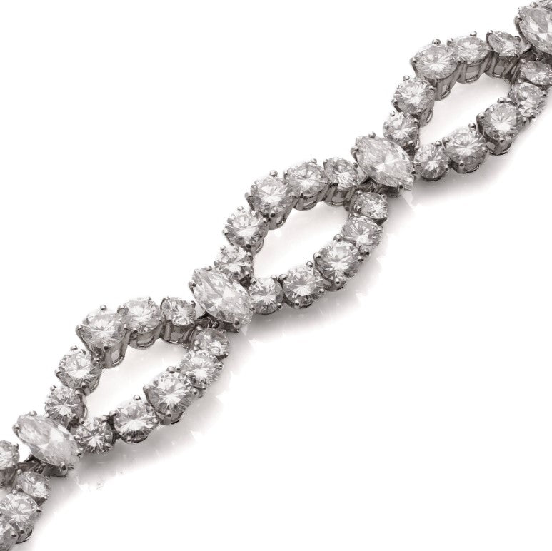 Vintage Bvlgari Marquise and Brilliant Diamond Platinum Openwork Navette Link Bracelet, 18.40 carat total