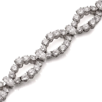 Vintage Bvlgari Marquise and Brilliant Diamond Platinum Openwork Navette Link Bracelet, 18.40 carat total