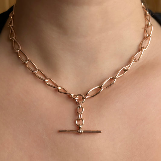 Edwardian Rose Gold Twisted Trombone Link Albert Chain Necklace