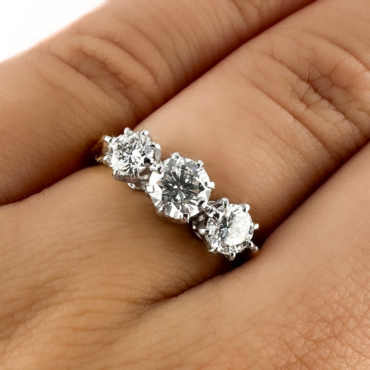 Vintage Art Deco 1.24ct Diamond Three Stone Engagement Ring