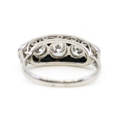 Vintage Diamond, Onyx and Platinum Five-Stone Ring, 1.25 carat total