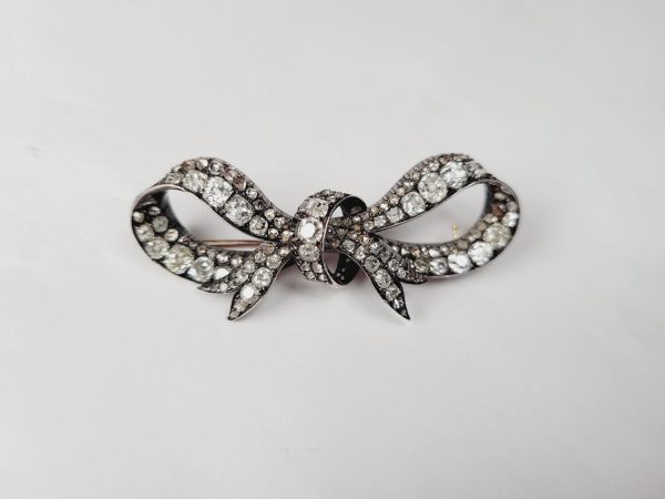 Antique Victorian Old Mine Cut Diamond Bow Brooch