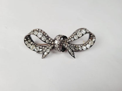 Antique Victorian Old Mine Cut Diamond Bow Brooch