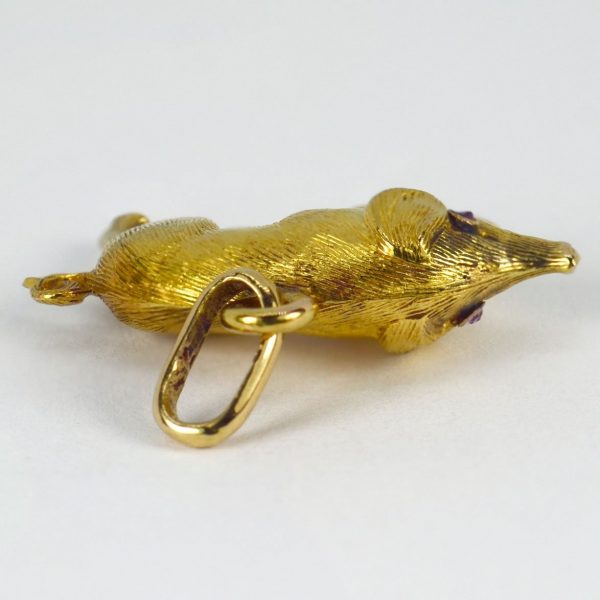 French 18ct Yellow Gold Pig Charm Pendant with Ruby Eyes