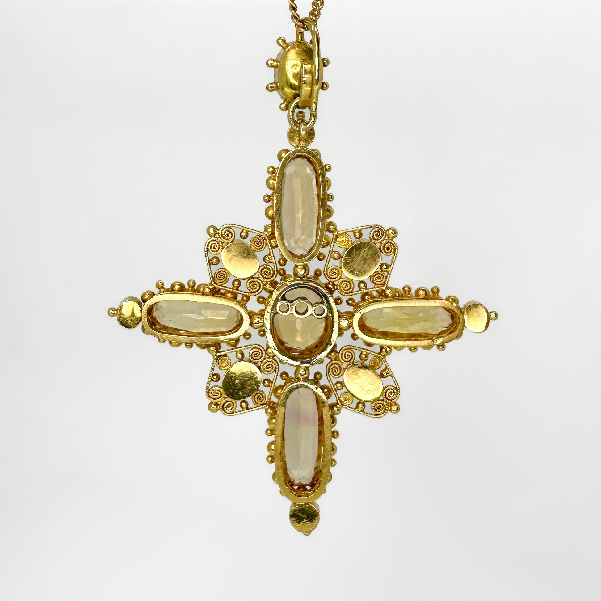 Antique Victorian Topaz Turquoise Gold Cross Pendant