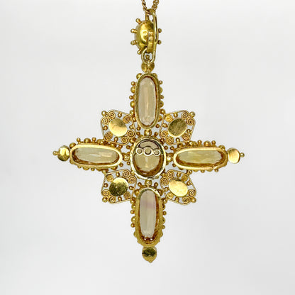Antique Victorian Topaz Turquoise Gold Cross Pendant