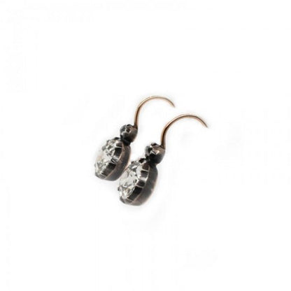 Old Cut Diamond Drop Earrings, 3.24 carats, in silver-upon-gold