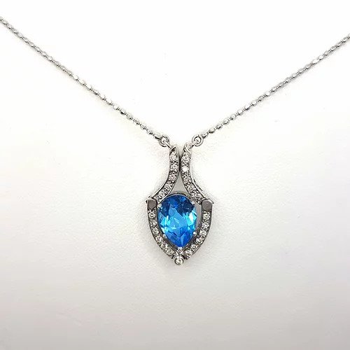 Blue Topaz and Diamond Articulated Illusion Pendant Necklace