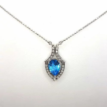 Blue Topaz and Diamond Articulated Illusion Pendant Necklace