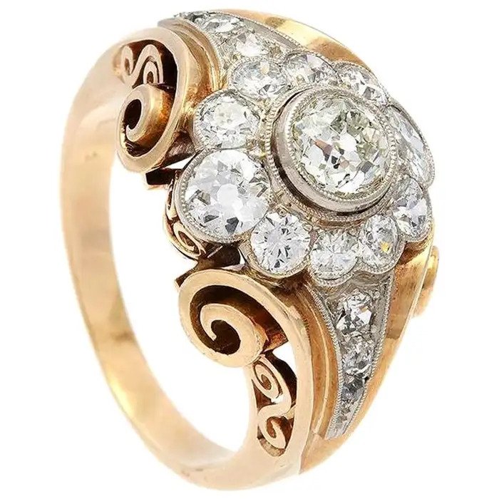 Vintage Retro 2.5ct Diamond Cluster Ring