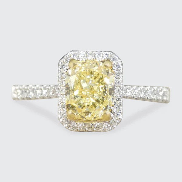 GIA 1.24ct Fancy Yellow Diamond Cluster Engagement Ring