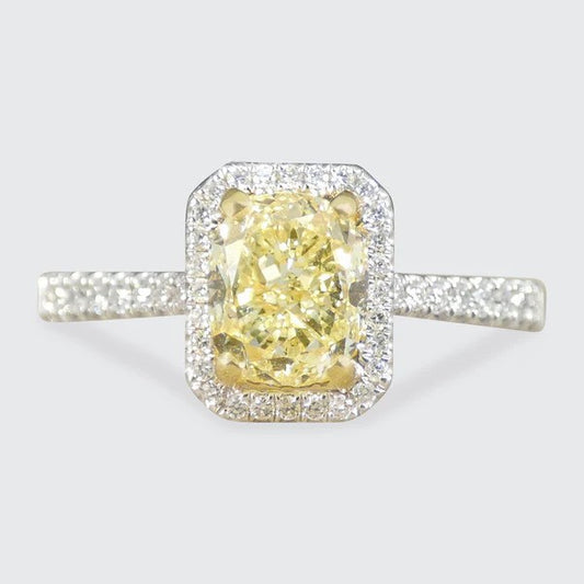 GIA 1.24ct Fancy Yellow Diamond Cluster Engagement Ring