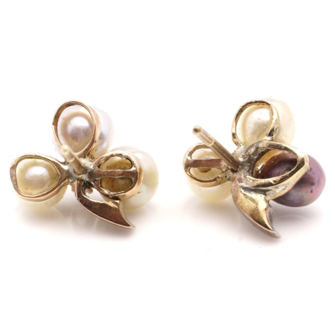 Antique Natural Pearl and Diamond Flower Cluster Earrings in Silver and 18ct Gold