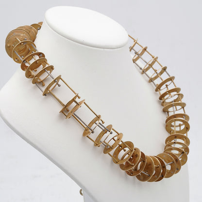Modernist French Retro Avant Garde 18ct Gold Structural Collar Necklace