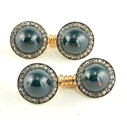 Antique Jasper and Rose Cut Diamond Cluster Cufflinks Suite